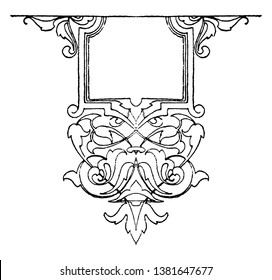 Modern Strap-Work Tablet was suitable for ornaments for stamped-leather, vintage line drawing or engraving illustration.