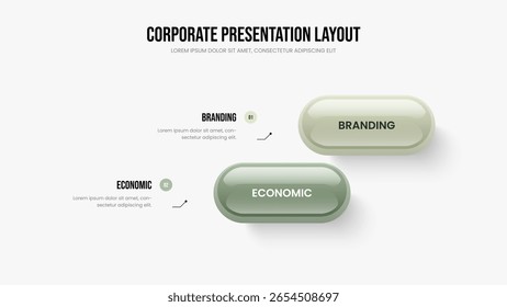 Moderne Strategie Zwei Option Infografik Slide Design. Vektorgrafik des Layouts von Geschäftsplanungsrahmen. Vorlage für die Präsentation eines 2-Element-Diagramms in Unternehmen.