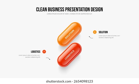 Estratégia moderna Dois passos Infográfico Slide Layout. Ilustração do vetor do modelo de quadro de inovação de mercado. Design de apresentação do diagrama de 2 elementos de crescimento dos negócios.
