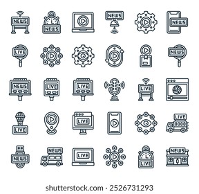 modern streaming icon pack. perfect for linear ui designs featuring vector store, live, streaming, live streaming, transport and more icons.