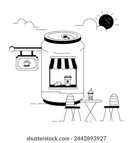 Modern Street Café Ilustraciones lineales