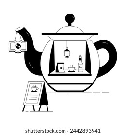 Modern Street Cafe Linear Illustrations