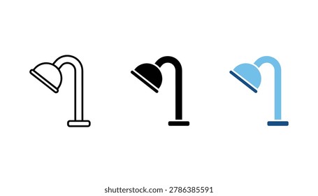 Modern street lamp icon set showing outdoor lighting fixtures in outline solid black and flat colored vector styles for urban infrastructure design and architectural city planning visual projects