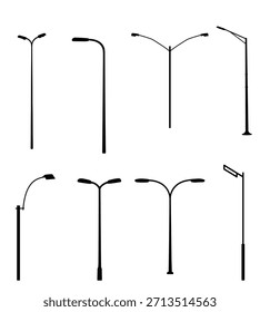 Conjunto de Vector de farola moderno con siluetas limpias, ideal para imágenes inteligentes de la ciudad, ilustraciones de planificación urbana y diseños de conceptos arquitectónicos.

