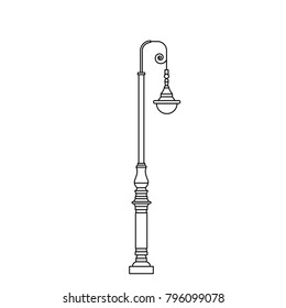 Modern street light, pole, pillar or column in flat line design on isolated background. City lighting streetlamp, streetlight or lantern- outdoor architect object in thin linear style.