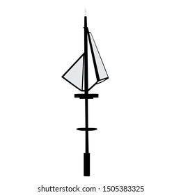 Modern street lights. Silhouette lamp in marine style sailing ship, black and gray color isolated on white background