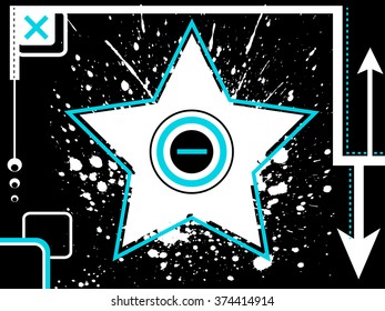 Modern street style abstract background with grunge splash and big star black and turquiose