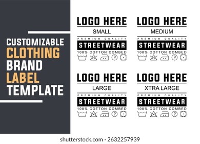 Modern Streetwear Clothing Label Template with Editable Size Tags and Brand Elements