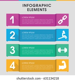 Modern strength infographic template. infographic design with strength icons includes barbell, muscular arm. can be used for presentation, diagram, annual report, web design.