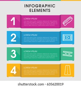 Modern strip infographic template. infographic design with strip icons includes runway, camera tape, bacon. can be used for presentation, diagram, annual report, web design.