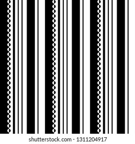 Modern stripe and dots pattern with black and white color vertical parallel stripes.Vector abstract background.