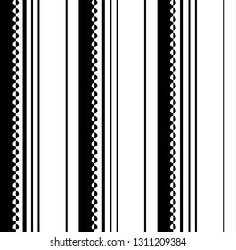 Modern stripe and dots pattern with black and white color vertical parallel stripes.Vector abstract background.