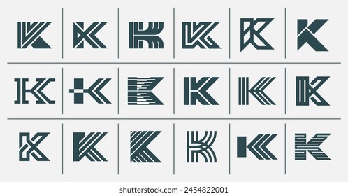 Modern stripe line letter K logo vector set