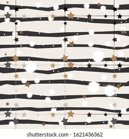 Modern stripe pattern with golden and black star elements. Vector Illustration