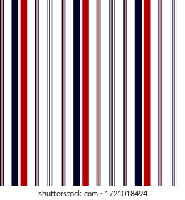 Diseño de rayas modernas con los colores rojo, azul marino y blanco y diseño de rayas paralelas verticales para impresión de pantalones, textiles, jersey, patrones de jacquard, envoltura, sitios web. Fondo abstracto vectorial.