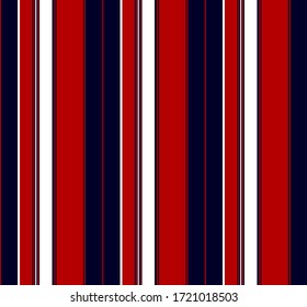 Modern stripe pattern with Red, Navy blue and White colors vertical parallel stripe design for shirt printing, textiles, jersey, jacquard patterns, wrapping, websites. Vector abstract background.