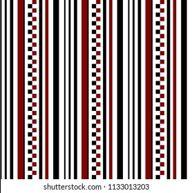 Modern stripe seamless pattern with black,red and white vertical parallel stripe.Vector abstract background.
