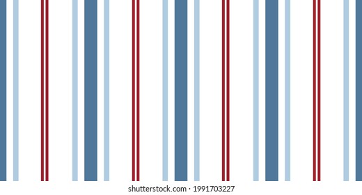 Modern Stripe seamless pattern with Blue, Red and light blue colors vertical parallel stripes.Vector abstract  stripe on white background.