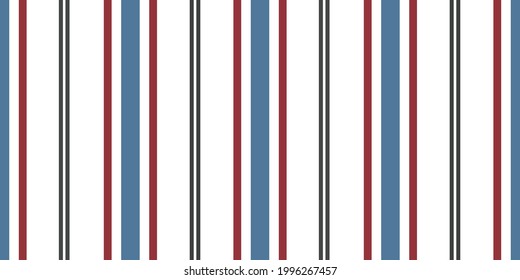 Modern Stripe seamless pattern with Blue, Red and black colors vertical parallel stripes.Vector abstract  stripe on white background.