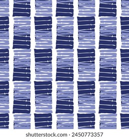 Modern stripe spliced effect in masculine indigo blue seamless pattern. Irregular chambray style brushed striped line design. 