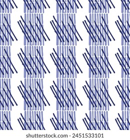 Modern stripe spliced effect in masculine indigo blue seamless pattern. Irregular chambray style brushed striped line design. 