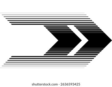 Modern striped arrow with place for text. Direction indicator. Black design element. Sport vector background. Game. navigation