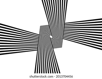 Patrón moderno rayado en blanco y negro de líneas rectas curvadas en ángulos rectos. Diseño vectorial de moda para el embalaje, diseño web, volantes, tarjetas de visita, videos.