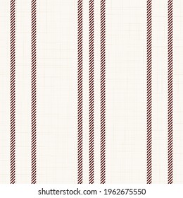 Modern striped french Farmhouse pattern in burgundy red and beige colors. Seamless vector background. Linen vintage kitchen fabric. Textile ribbon trim pattern. - Vector στοκ