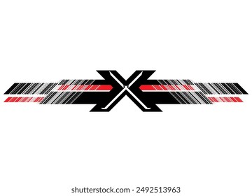 Modern striped pattern of broken lines. red and black on a white background. for cars, motorcycles, yachts, SUVs, sportswear and toys. high-speed Sporty design element. Races Vector letter X
