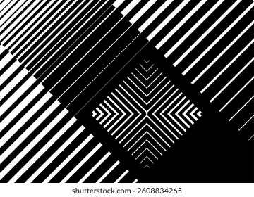 Modern striped pattern of rectangular geometric shapes in hi-tech style. Processor, electronic board, Corrugated glass. Tiles. Strict technological black and white background from lines. Cover. vector
