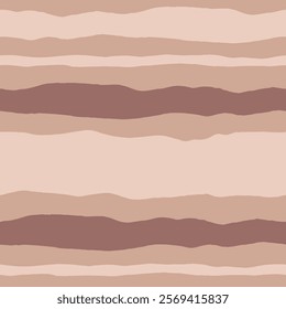 Modern Striped Seamless Pattern with beige and brown colors. Contemporary hand drawn minimal background with natural organic shapes. Simple primary pastel texture. Vector illustration