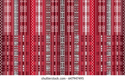 Modern stripes seamless pattern. Luxury creative red geometric background. Stylish 3d striped wallpaper with lines greek key and stripe ornaments. Vector surface ornate texture