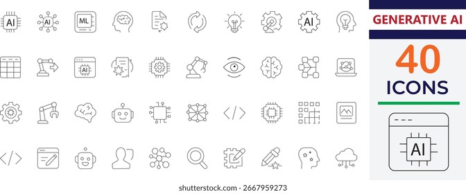 Ein modernes Schlaganfall-Icon, inspiriert von generativer KI, mit Schlüsselkonzepten wie Künstliche Intelligenz, Maschinelles Lernen und neuronale Netzwerke. Perfekt für digitale Projekte, Recherche und Visuals