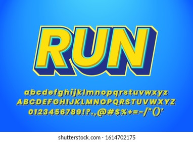 Modern strong 3d yellow font typeface for poster, game title and website.
