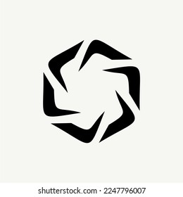 Plantilla moderna de logotipo de tecnología fuerte y dinámica. Hélice abstracta, seis cuchillas, logotipo vectorial universal.