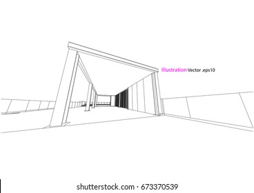 modern structure architecture abstract drawing, 3d illustration vector