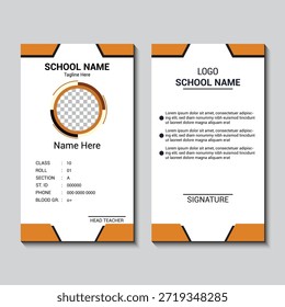 Modelo moderno do cartão de identificação do estudante com o layout acadêmico laranja e branco profissional
