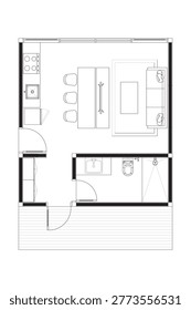 Modern Studio Apartment Floor Plan with Living Area and Kitchenette. 8