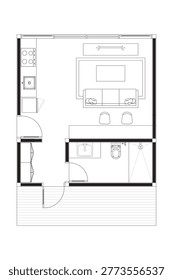 Modern Studio Apartment Floor Plan with Living Area and Kitchenette. 6