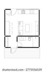 Modern Studio Apartment Floor Plan with Living Area and Kitchenette. 9