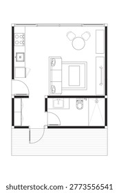 Modern Studio Apartment Floor Plan with Living Area and Kitchenette. 4