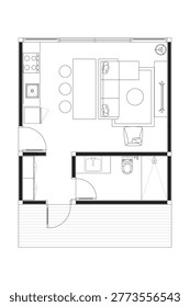 Modern Studio Apartment Floor Plan with Living Area and Kitchenette. 3