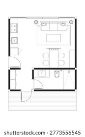 Modern Studio Apartment Floor Plan with Living Area and Kitchenette. 10