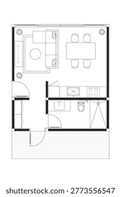 Modern Studio Apartment Floor Plan with Living Area and Kitchenette. 5