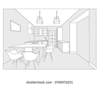 Modern studio interior 3d illustration. Room design in black and white colors.