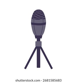 Micrófono de estudio moderno en un soporte de trípode, Ilustración vectorial. Diseño minimalista simple plano. Música, podcasts y temas de producción de medios. Micrófono de estudio dibujado a mano 
