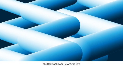 Modern style abstract background featuring overlapping 3d tubular shapes in blue and white gradients. A sleek and futuristic digital design, perfect for technology, business, and creative projects