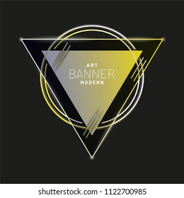 Modern style abstract banner with bright neon lines and frame for headline. Vector background.
