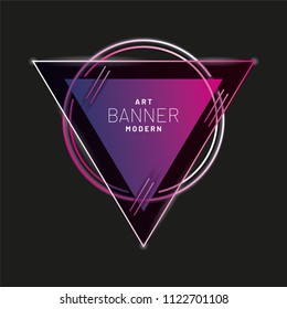 Modern style abstract banner with bright neon lines and frame for headline. Vector background.
