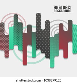 Modern style abstract composition of various rounded shapes in color. Vector illustration with patterns. Music wave background with circles.